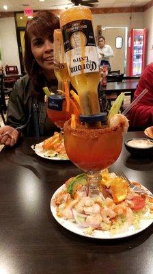 Michelada with shrimp.