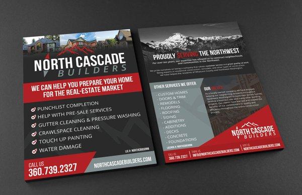 Half-page flyer design for North Cascade Builders