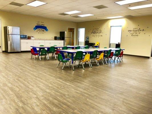 Plenty of room for lunch, snacks, arts & crafts, games, and more.