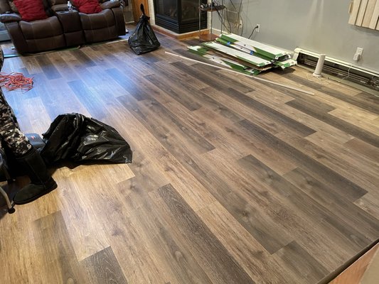 Installation of Vinyl Plank flooring and shoe molding