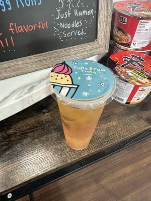 Peach Fruit Tea with Mango Boba