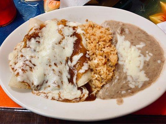 Shrimp Enchiladas with Rice and Beans