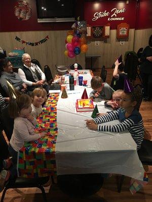 Accommodated a Kid's Birthday Party in the furthest room to the left w/ access to "kiddie" bowling ball slide & first few alleys for adults.