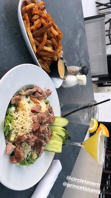 Steak salad and bay fries