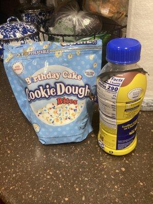 The Cookie Dough birthday cake bites smelled and tasted bad, my nesquik smelled like Buffalo Wild Wings mild sauce, and had no flavor.