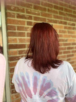 Beautiful transformation To a beautiful rich red hair color!