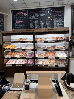 Great variety of donuts with even a featured donut that changes