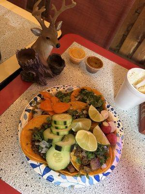 Tacos de asada y Suadero y chorizo con nopales y adobada