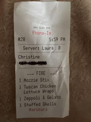 Vitale's receipt