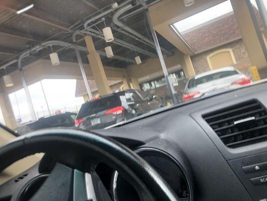 Only drive through open and the line is LONG!