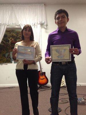 Baptisms and new members with their certificates.