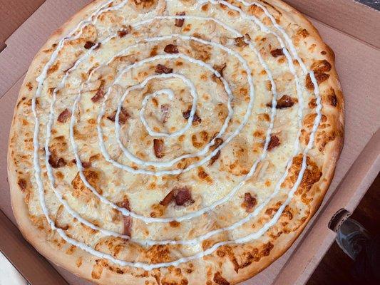 Housemade Pizza Dough to Stand out From The Rest! Here is our Chicken Bacon Ranch Pizza, one of our Most popular.