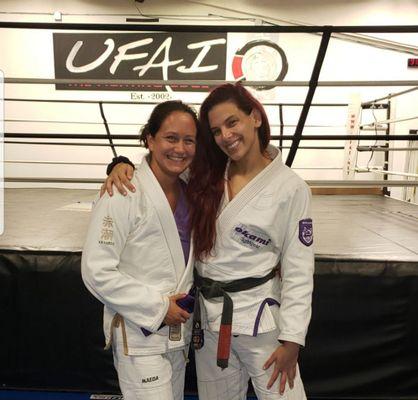 Owner Deb Ballard is with Claudia Doval a Brazilian jiu jitsu black belt under Ricardo De La Riva.