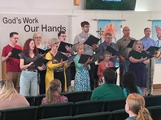 Our Choir singing an anthem during the worship service.