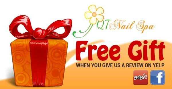 Happy Valentine's Day!! ~NOW~We have special promotion. You can get a FREE GIFT when you give us a review on Yelp!! Have a warm and romantic