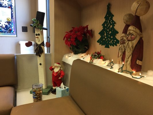 Christmas decorations in waiting room!