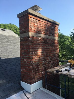 Great looking chimney with limestone band accent!