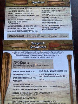 Menu- front and back