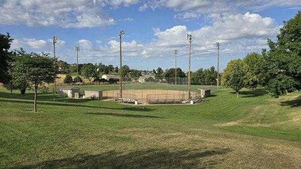 From picnic area looking towards large baseball diamond