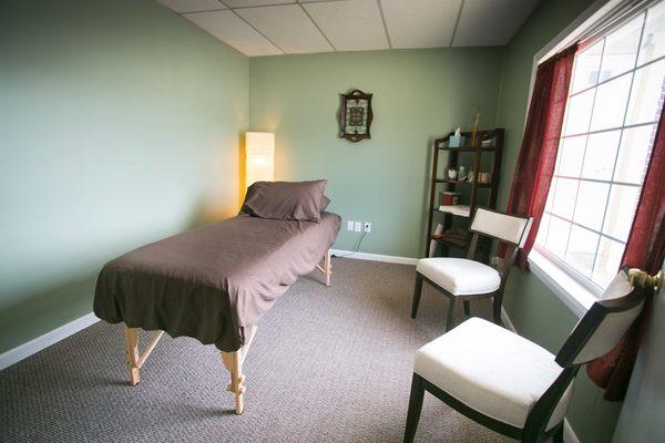 Calm acupuncture treatment rooms.