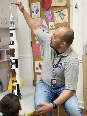 We highly encourage parent involvement. One of parents came in to discuss his job and teach about rockets during a unit on Space.