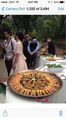 S+S Gastro Grub Catering's beautiful Custom Seafood Paella on-site at Sequoia Lodge. Look at those huge U10 Wild Gulf Shrimp!