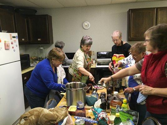 Making jam from Alaskan berries for guests!