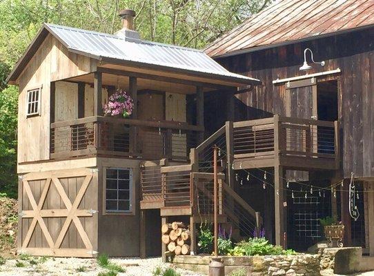 An addition off the barn is the restroom facility.