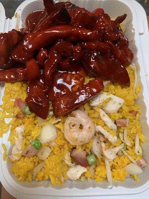 Boneless spare ribs with house special fried rice