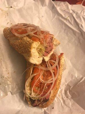 Roast beef and provolone cheese hoagie