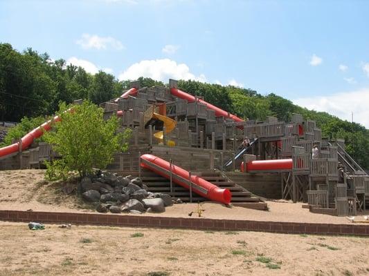 Giant slides in playground