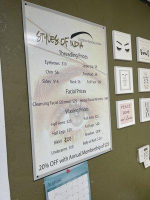 Threading and facials all at a great price.