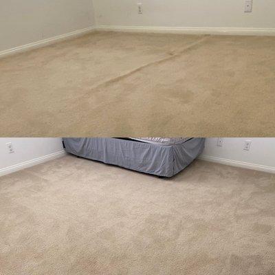 Before on top and after Dave stretched the carpet on bottom- very happy!!