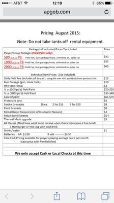 Pricing sheet from their web page.