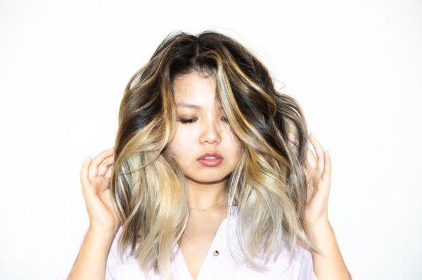 Asian hair balayage ash bronde one service. Hair painting