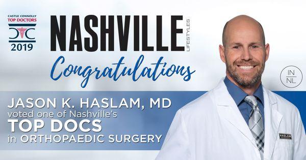 Dr. Haslam was again voted as one of Nashville's Top Docs for 2019!