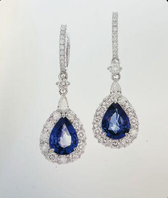 Elegant 18K white gold sapphire and diamond earrings