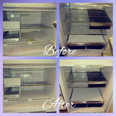 A new before and after picture of a fridge clean