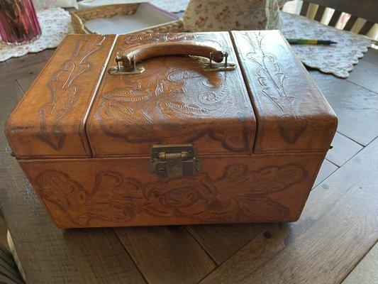 Vintage leather makeup case.