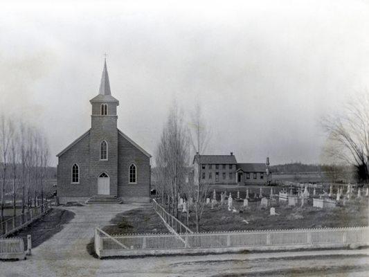 Mid 1900's Photo of St. Mary of the Snows Catholic Church and Schoolhouse