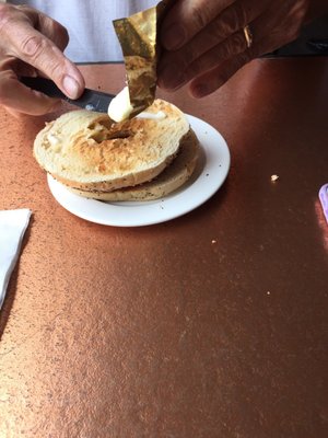 Hot toasted bagel on a cool morning, fabulous!