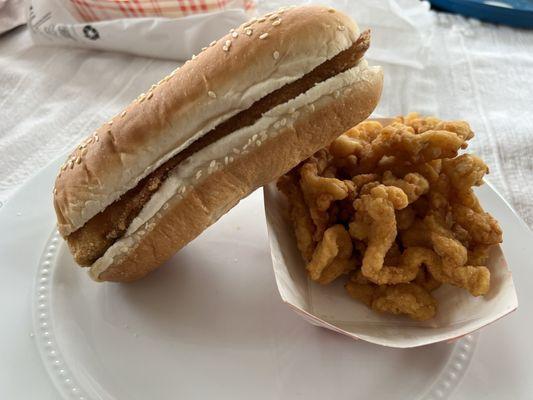 Fried haddock sandwhich and fried clams