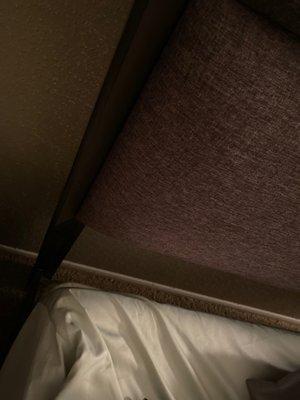 Spacing between headboard where pillows fall because mattress is too small.