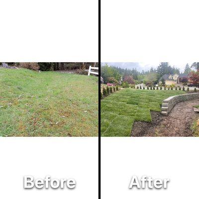 Retaining wall and sod