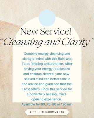 NEW Service! Combining Reiki and Tarot Reading for the ultimate cleansing and clarifying treatment.