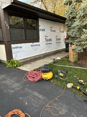 Tyvek Home Wrap added to the side of the house