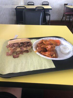 Pastrami and buffalo wings