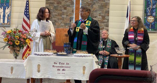 Pastor Tom with Rev. Sue Taylor, Rev. Bruce Taylor, and Rev. Kate Freeman