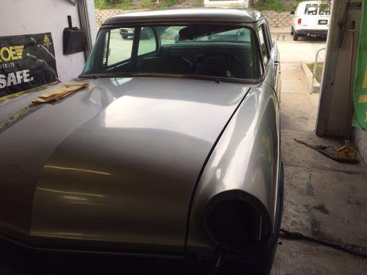 1957 Ford Custom Line Pre polish before, prep work for chrome parts.