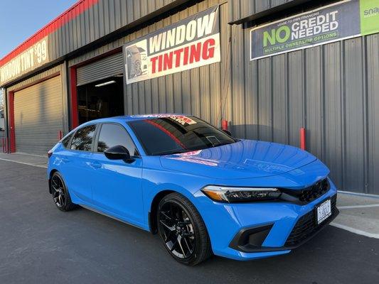 Brand New Honda Civic Limo Tint everything except the front windshield.  Solar Gard Window Tint